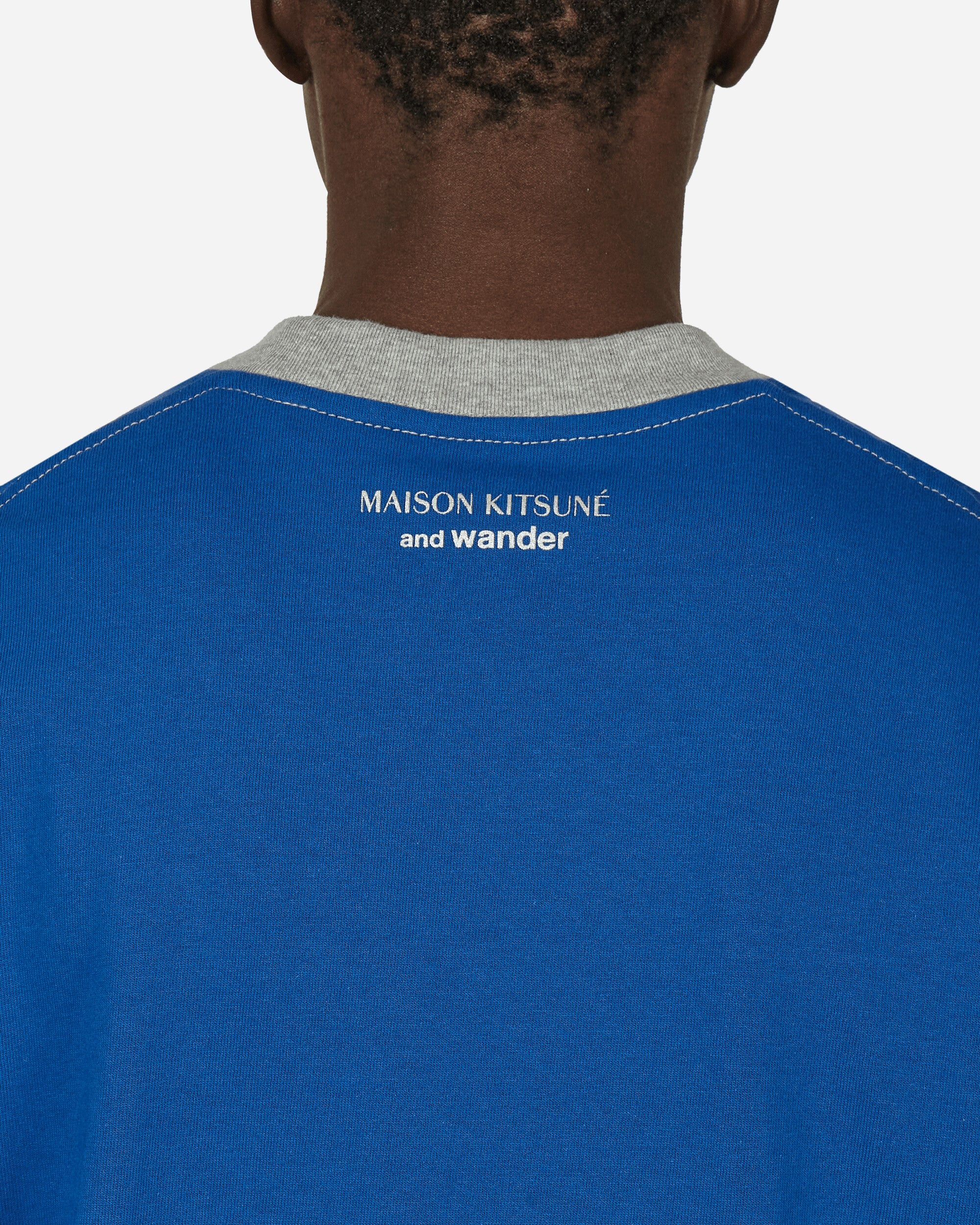 Maison Kitsuné Ringer Cotton T-Shirt Blue - Image 5
