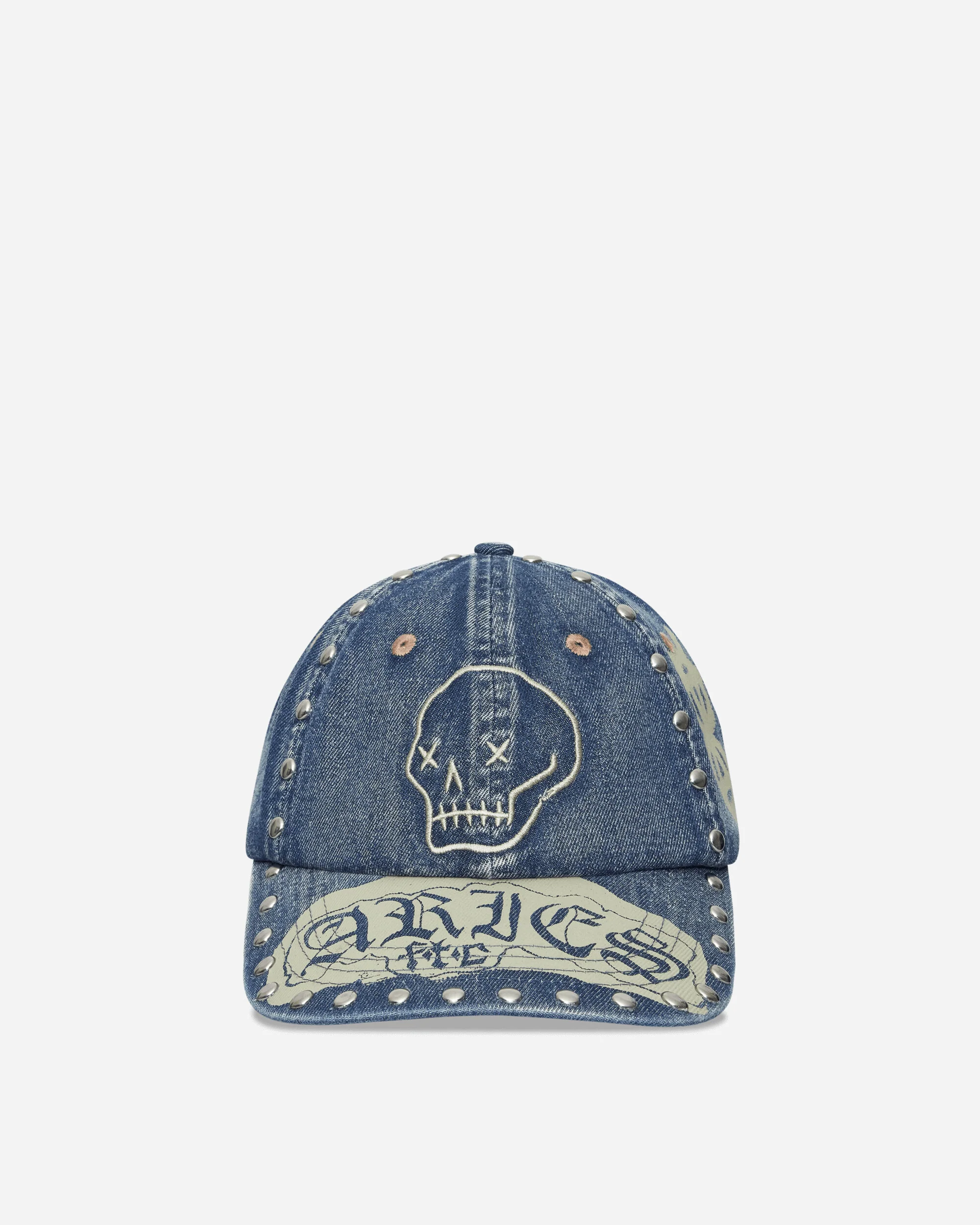 Studded Mega Graphic Denim Cap Blue