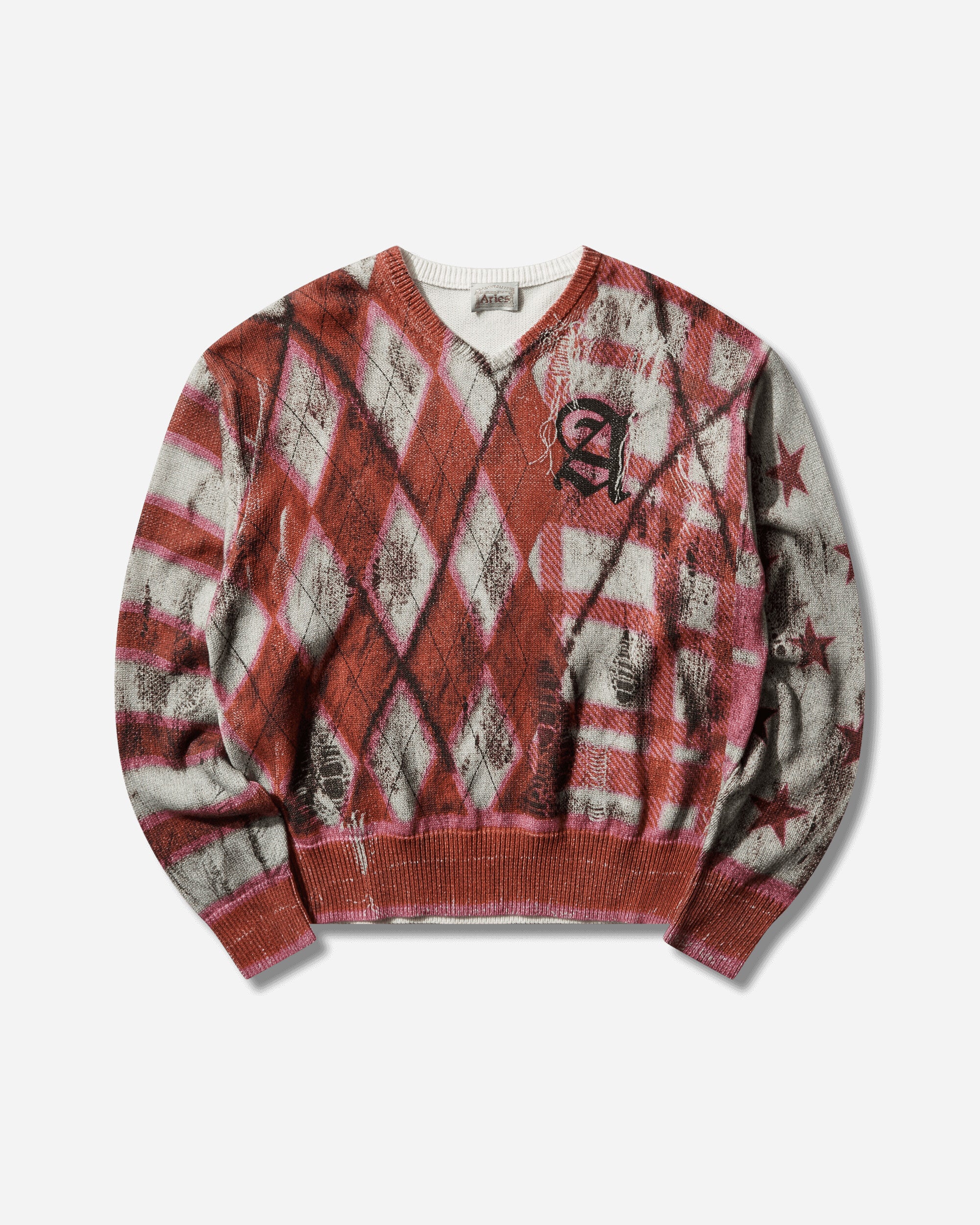 Digi Patchwork V Neck Knit Sweater Multicolor