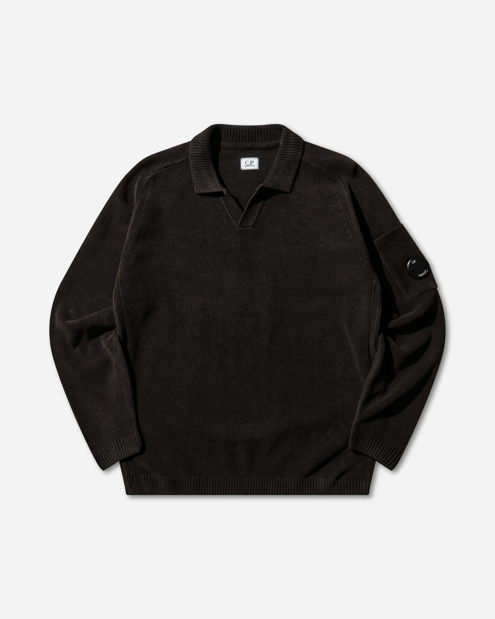 Men's Chenille Cotton Polo Lens Sweater Black