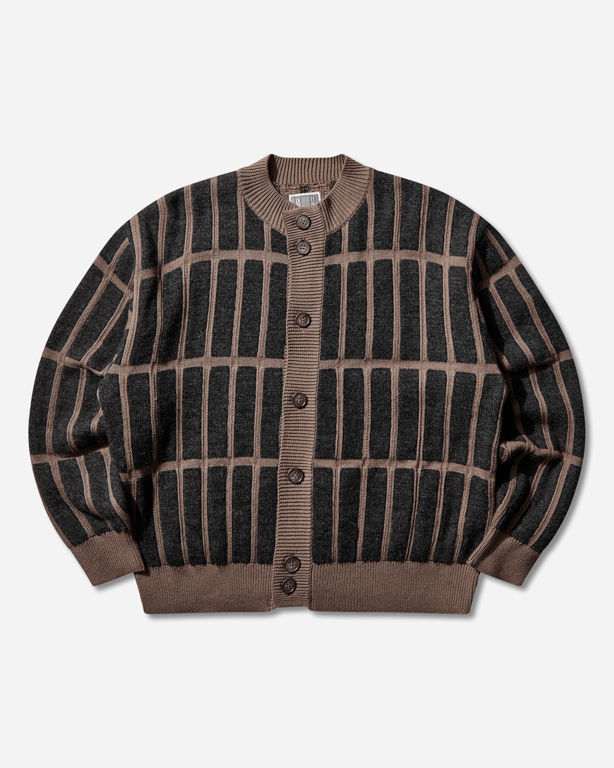 Men's Rectangular Bar Knit Cardigan Brown