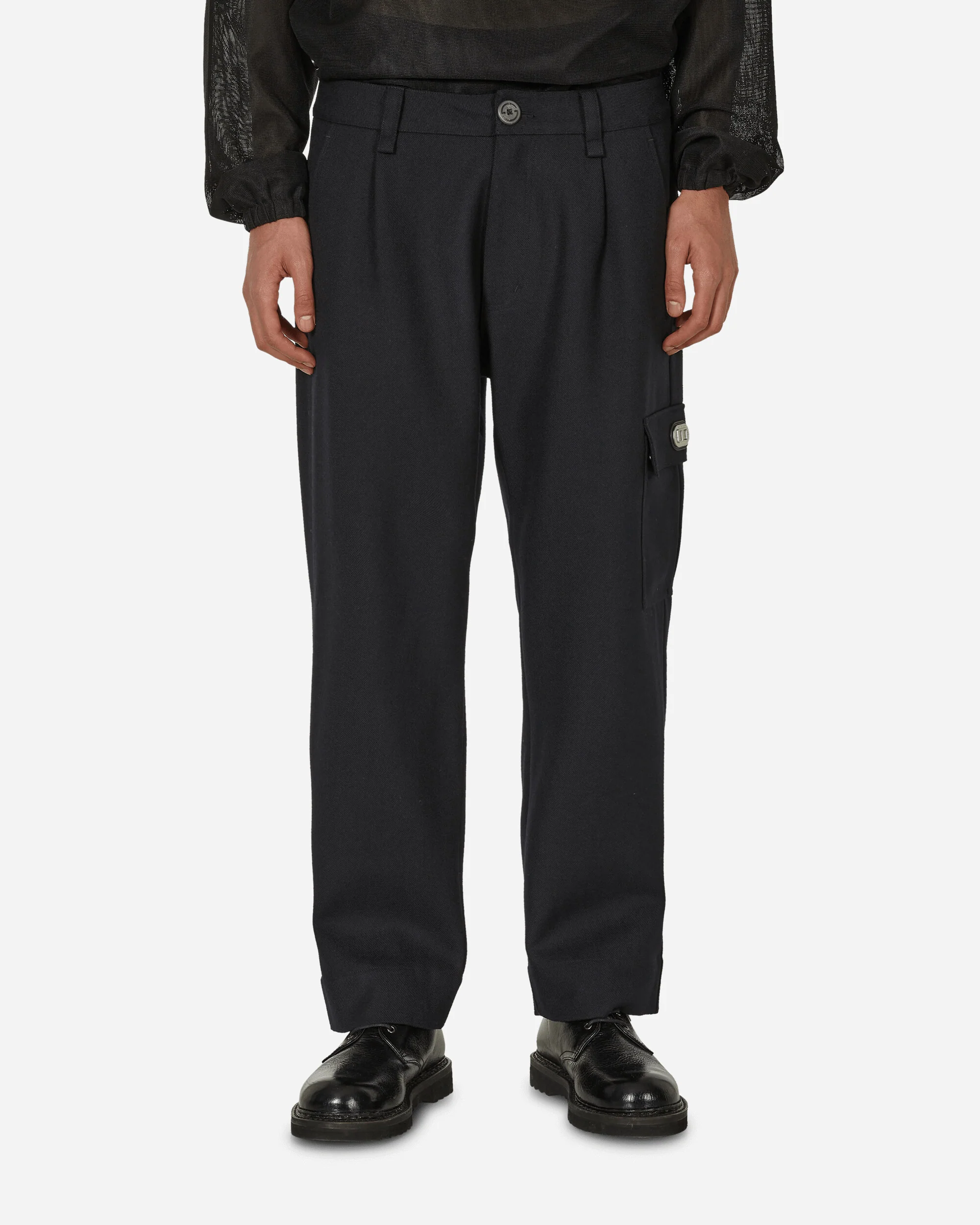 Merino Piston Pleated Patch Cargo Pants Black