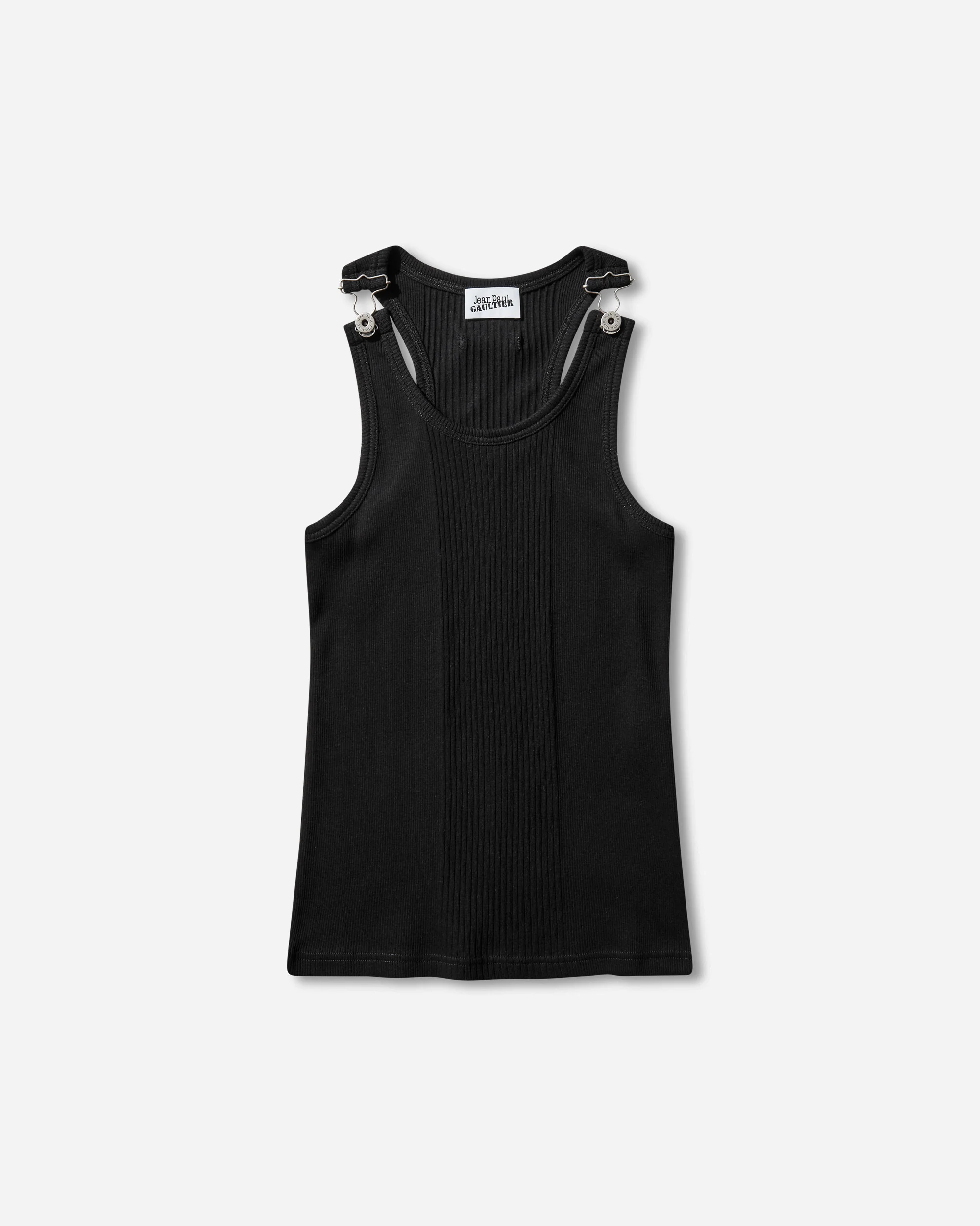 Women's Overall Buckles Ribbed Tank Top Black