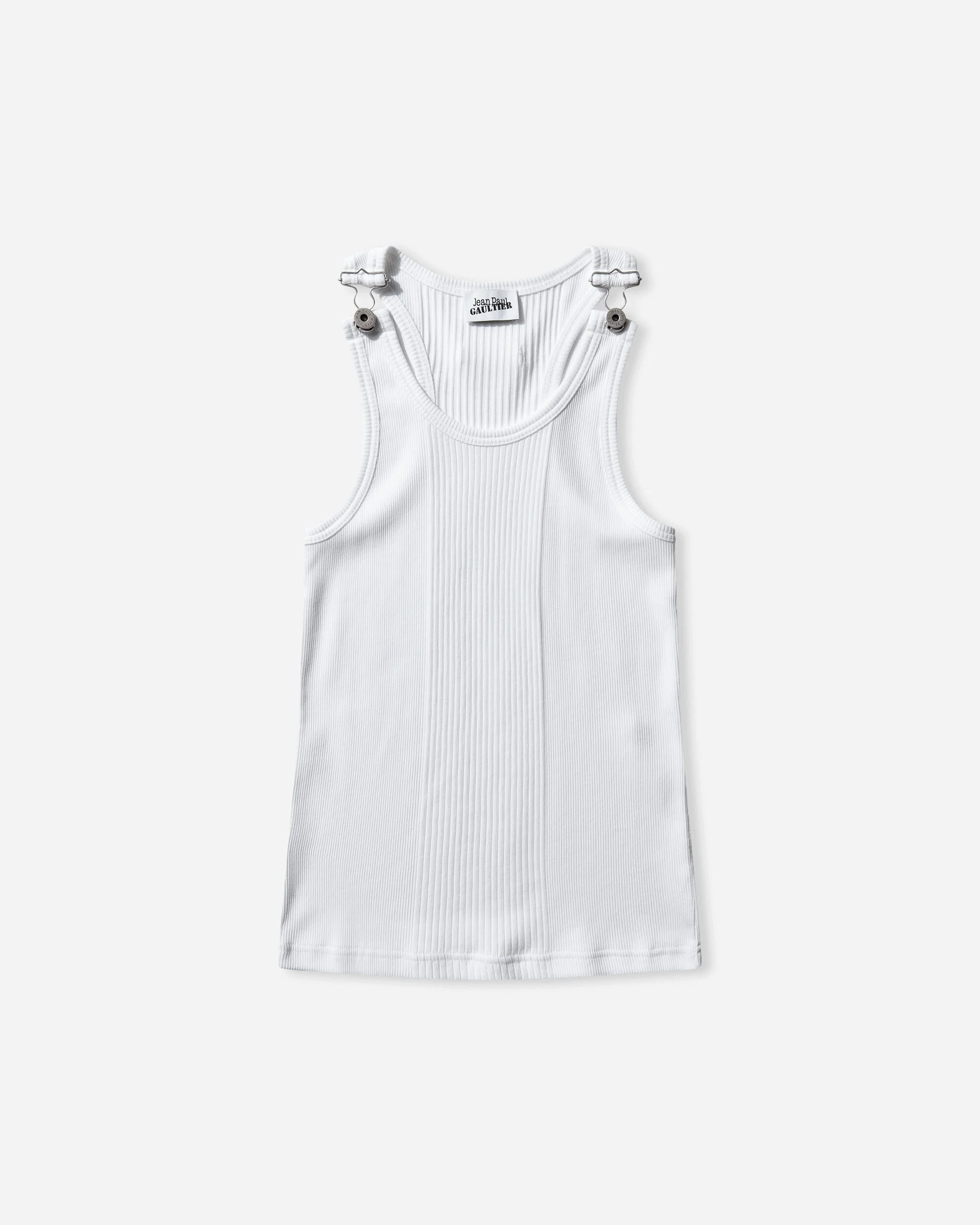Women's Overall Buckles Ribbed Tank Top White