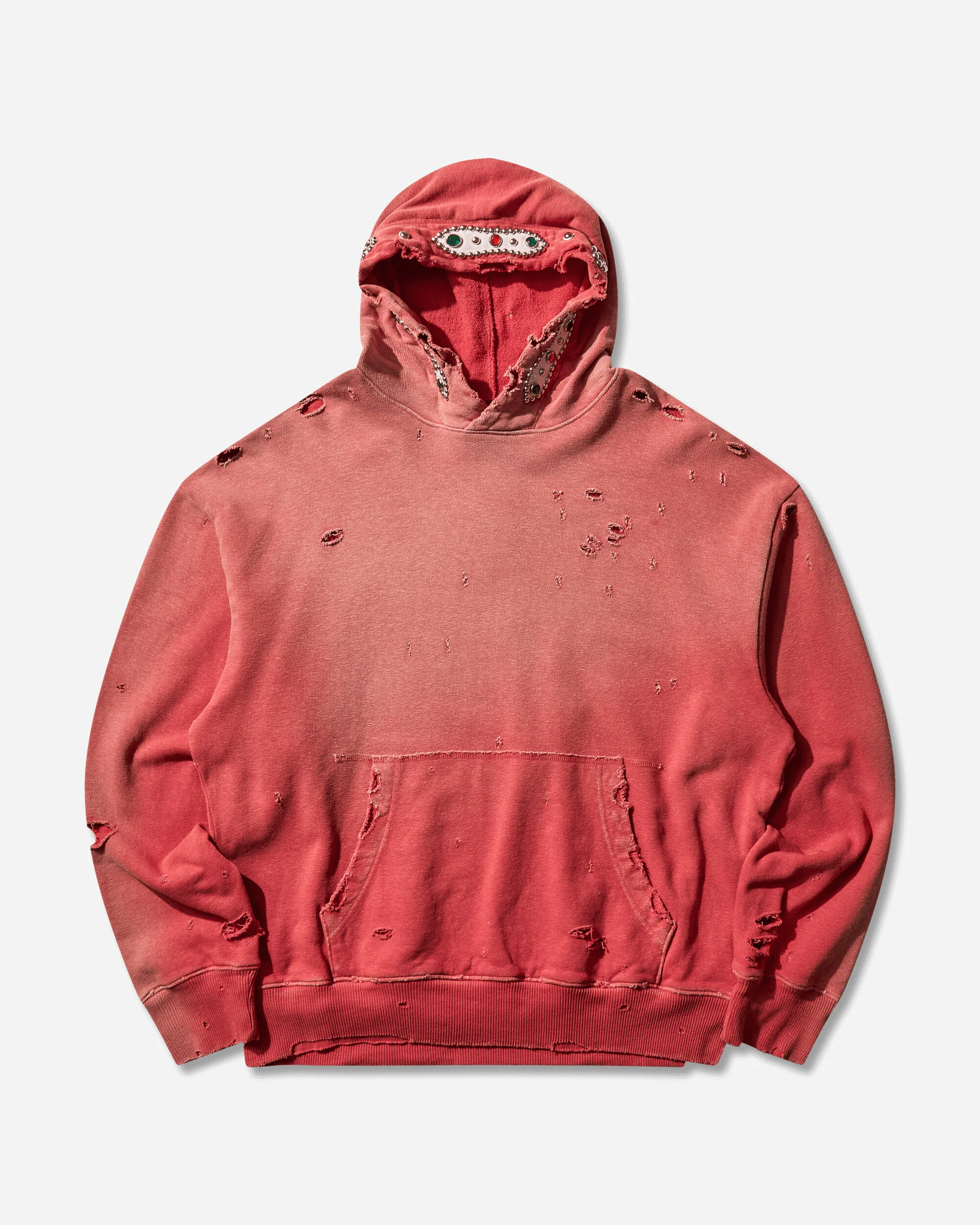 Men's Sweat Knit Thriller Damaged Hoodie (Studs) Red