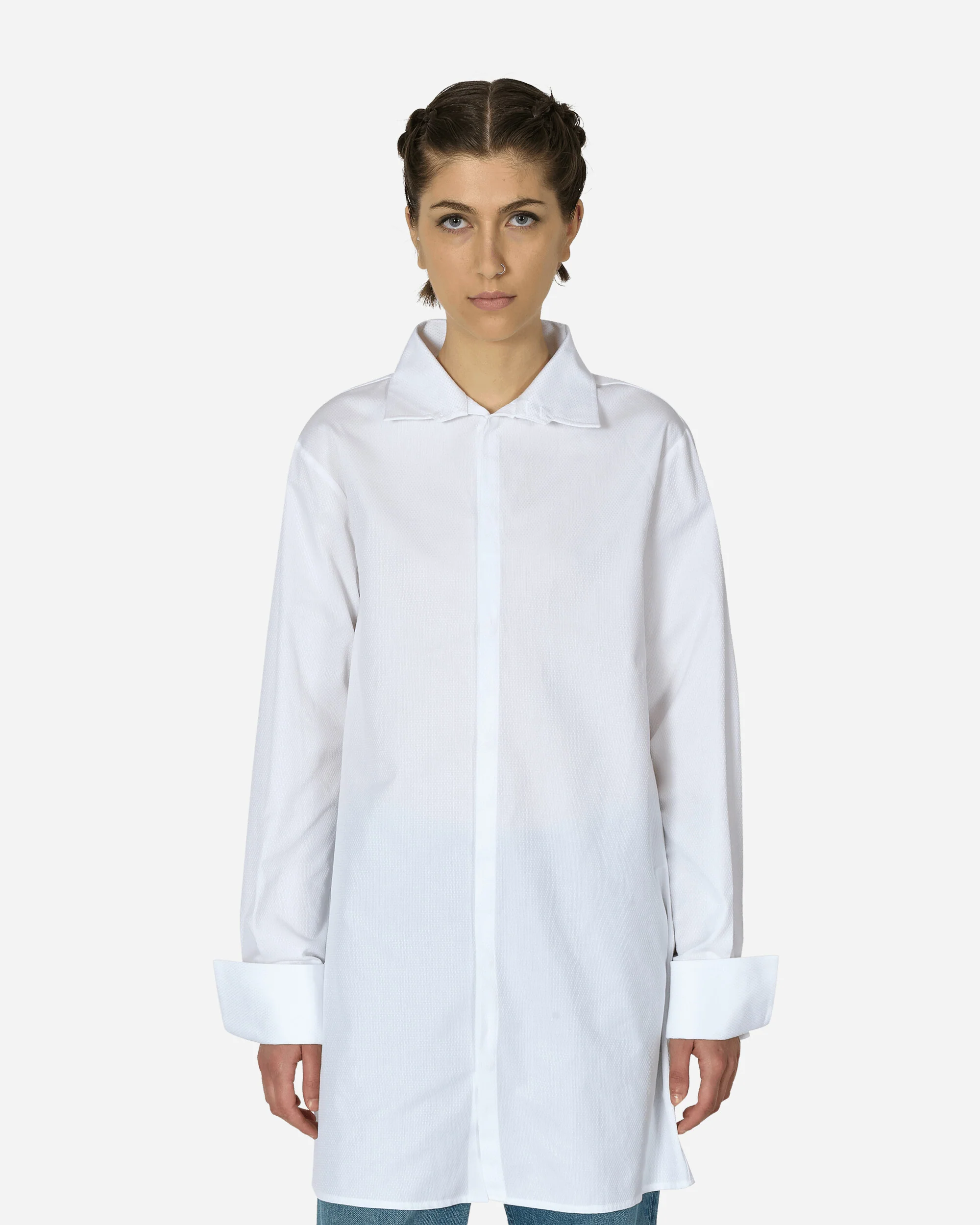 Wide Sleeved Stripy Poplin Shirt Off White