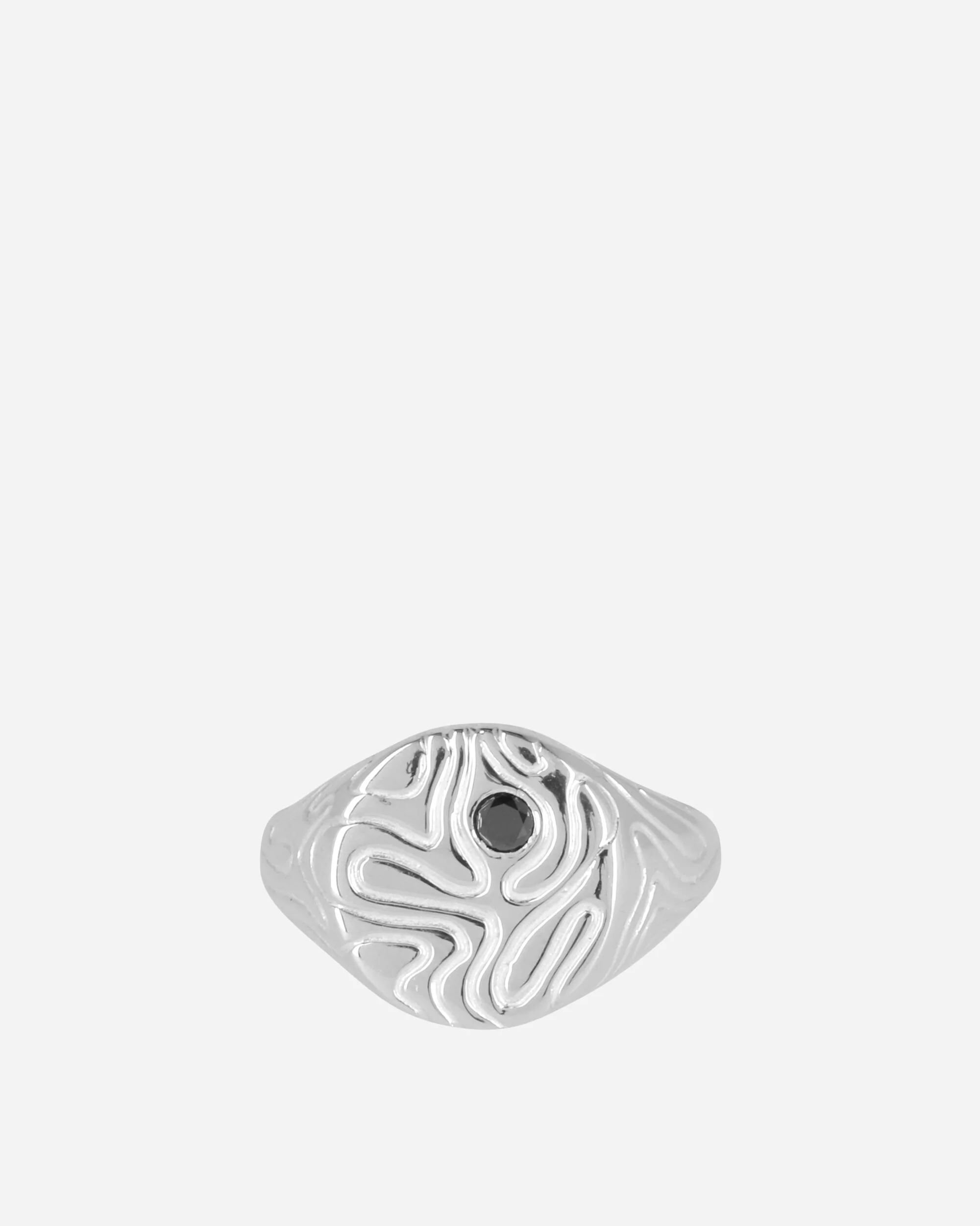 Black Diamond Globe Signet Ring Silver