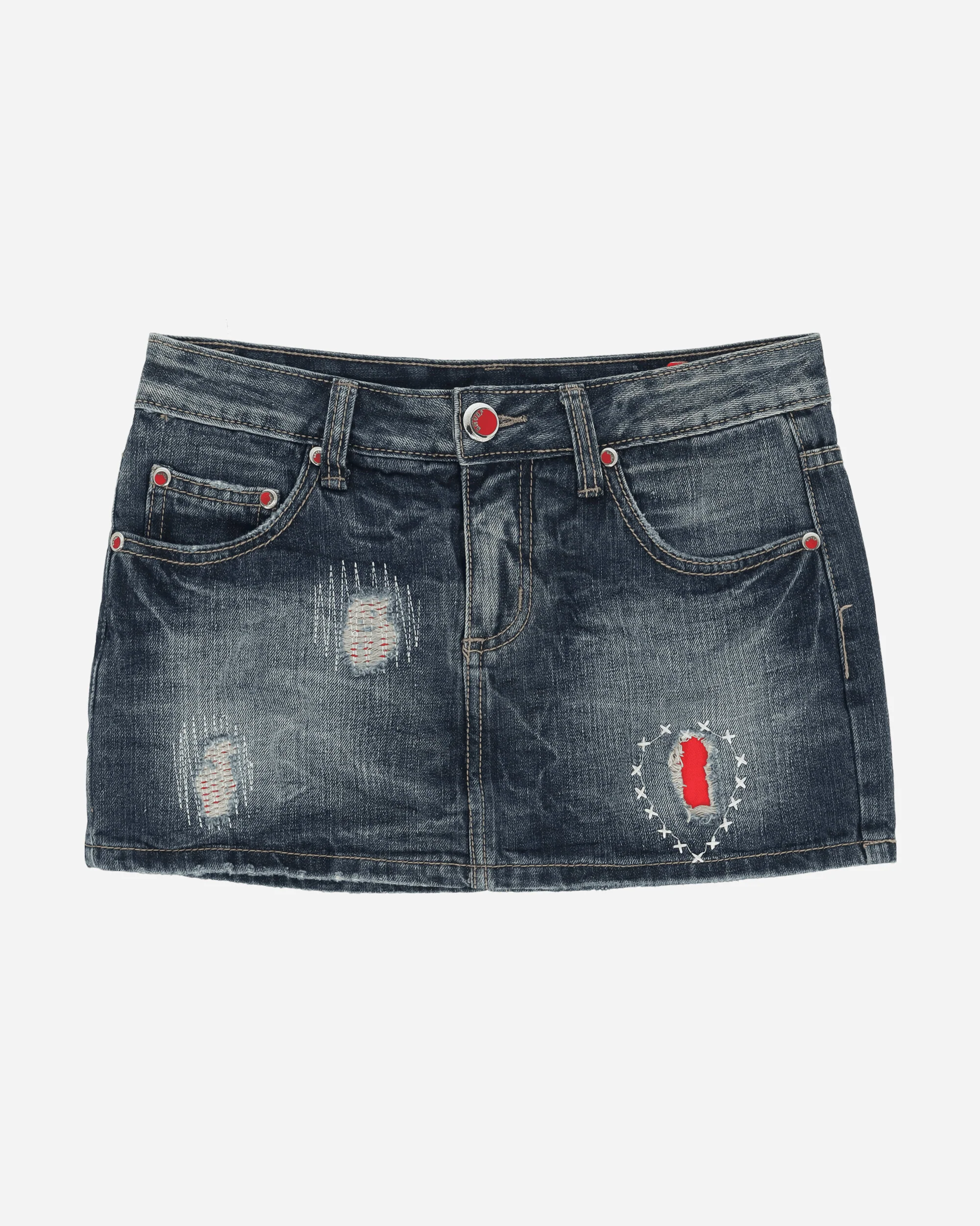 Women's Distressed Denim Mini Skirt Blue
