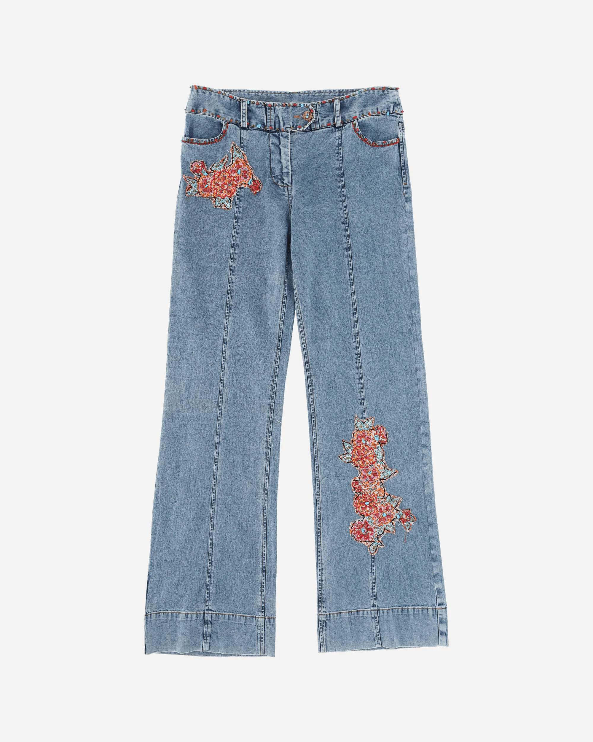 Women's Beads Low Waist Jeans Blue