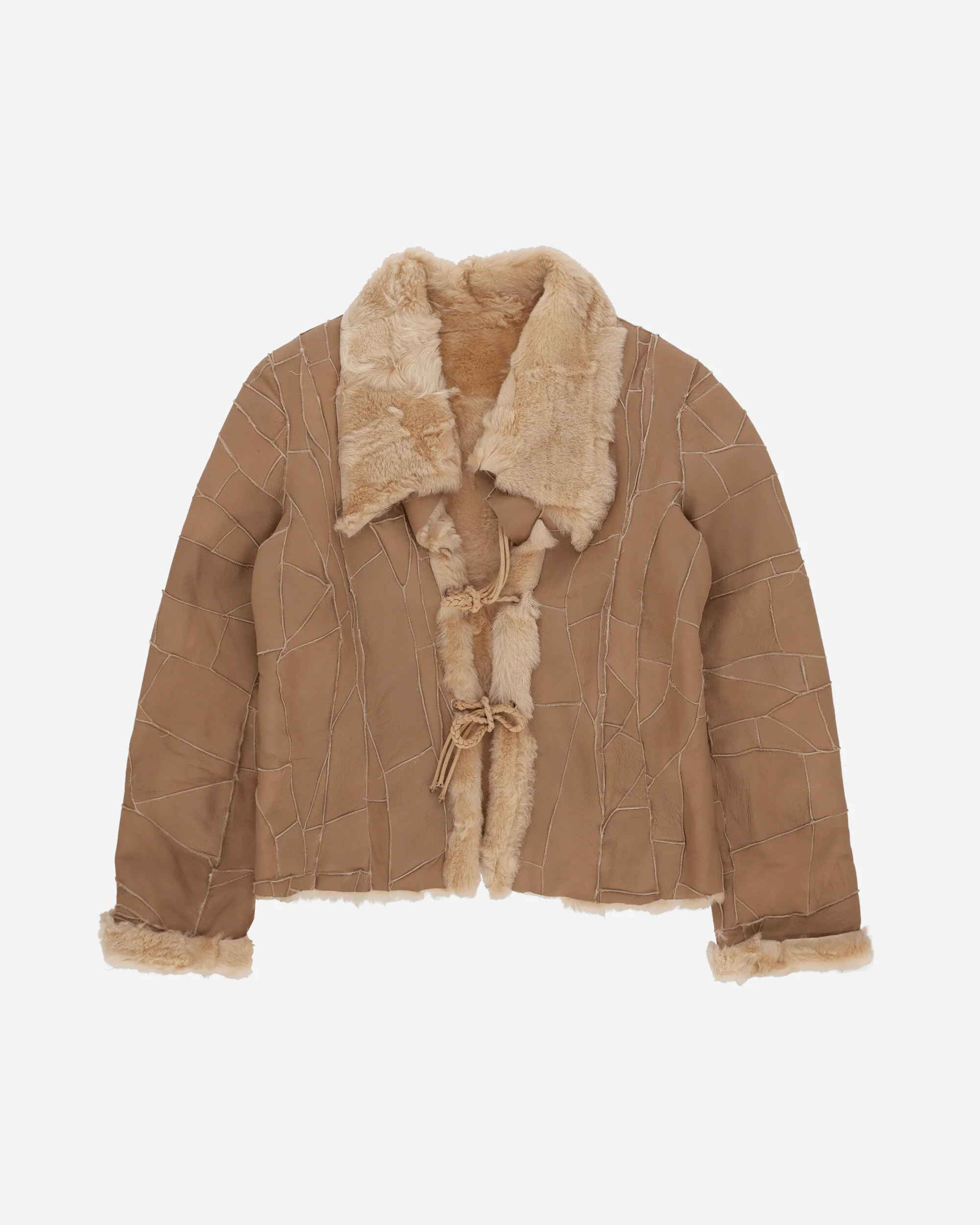 Women's Patchwork Shearling Leather Jacket Brown