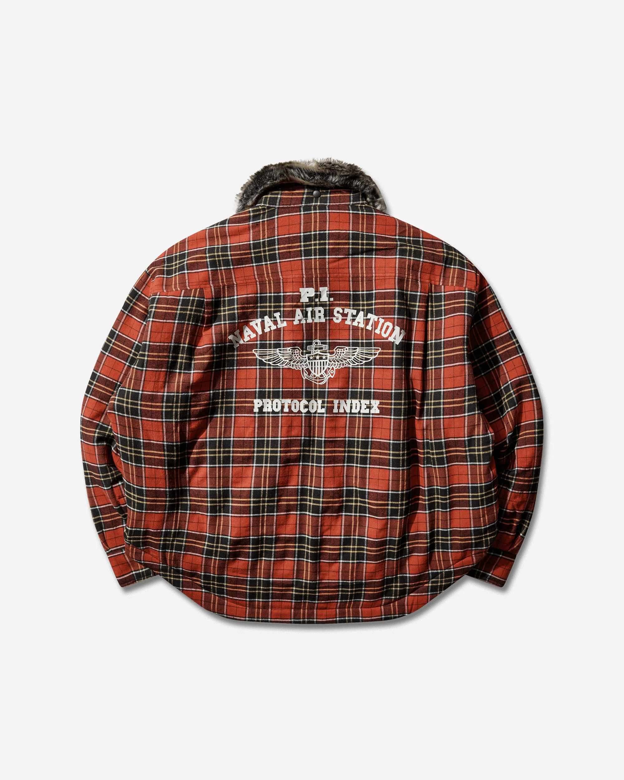 Men's Fur Collar Flannel Check Shirt Jacket Red - Image 2
