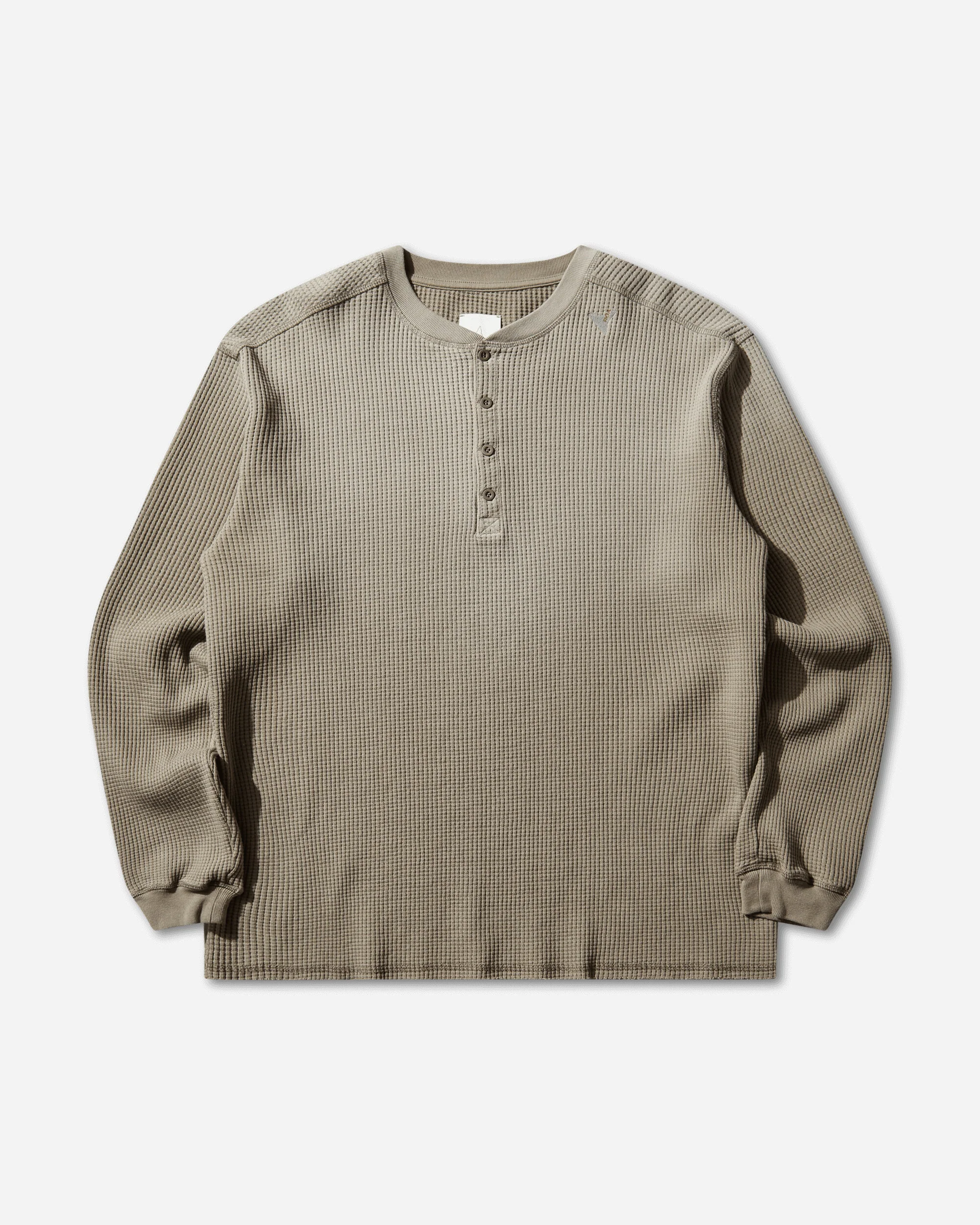 Men's Bee Sun Faded Organic Waffle Serafino Long Sleeve Top Grey / Green