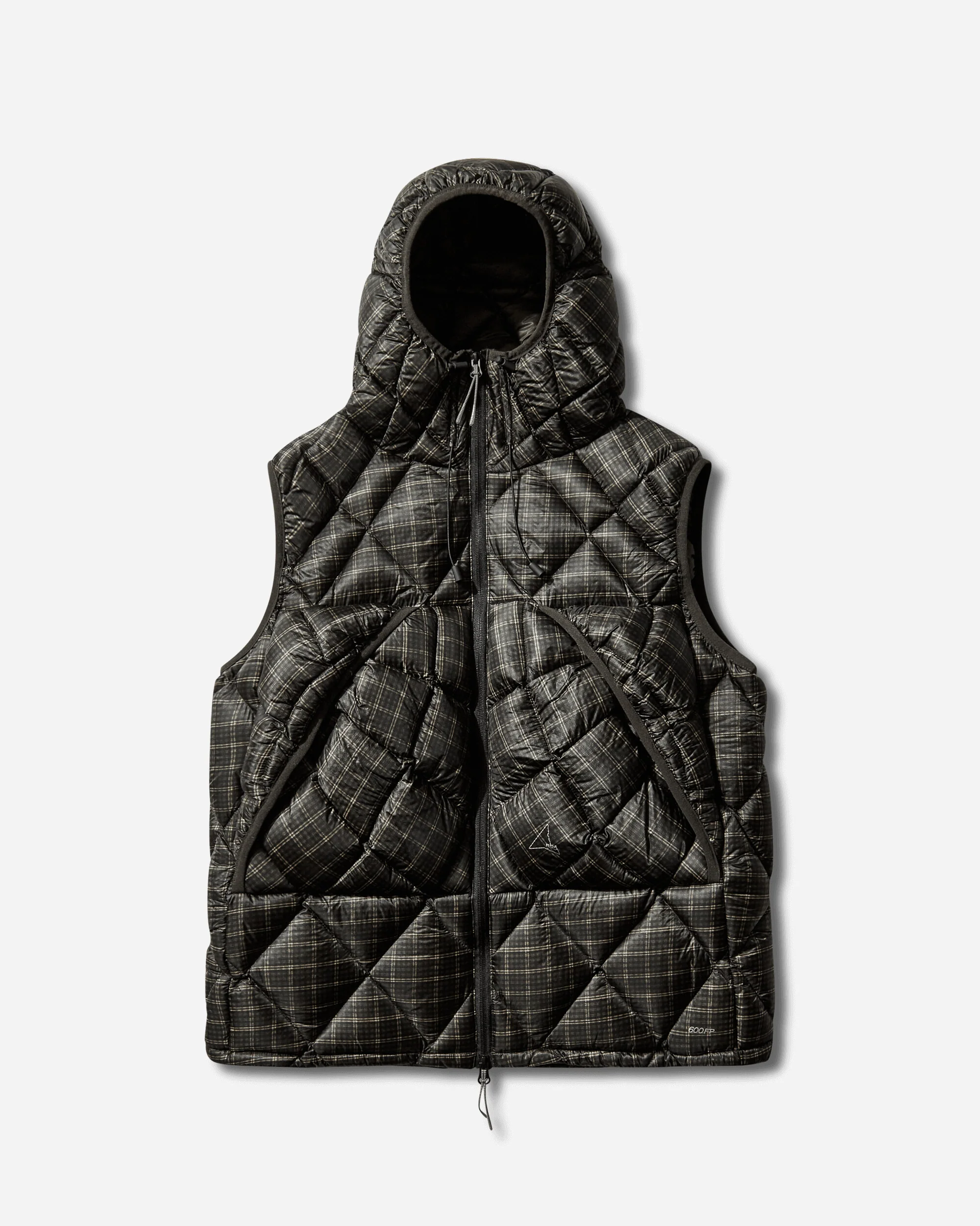 Men's Nuna 600 Fill Power Printed Check Hooded Down Vest Anthracite