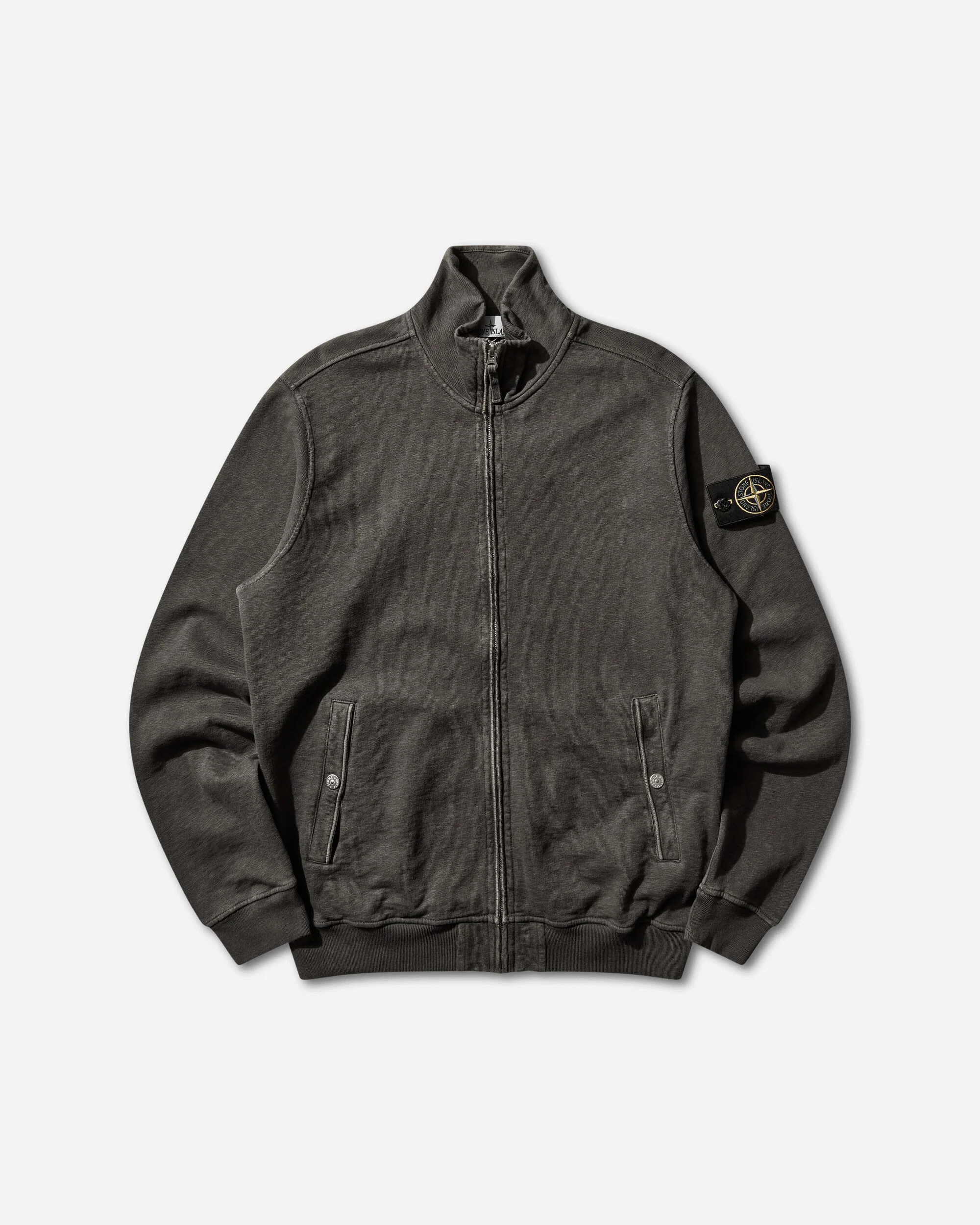 Men's Malfilé Cotton Fleece 'OLD' Effect Zip-Up Track Jacket Charcoal Grey