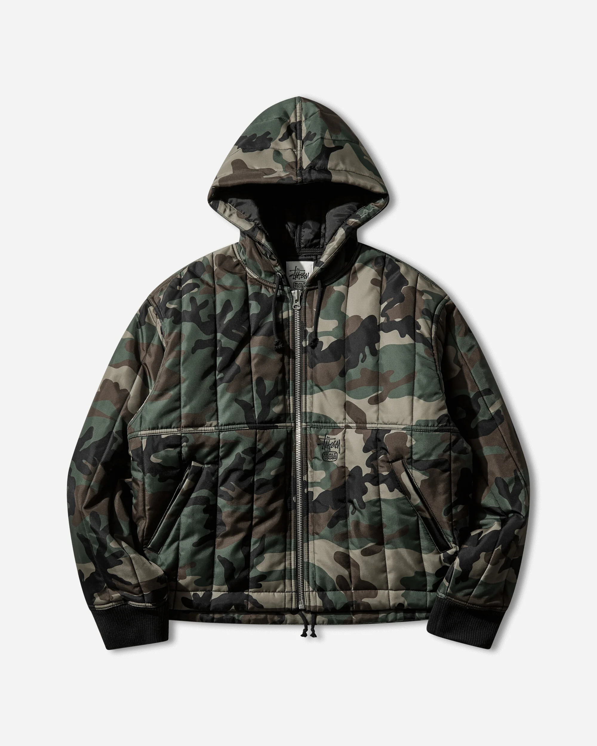 Quilted Nylon Work Jacket Woodland Camo