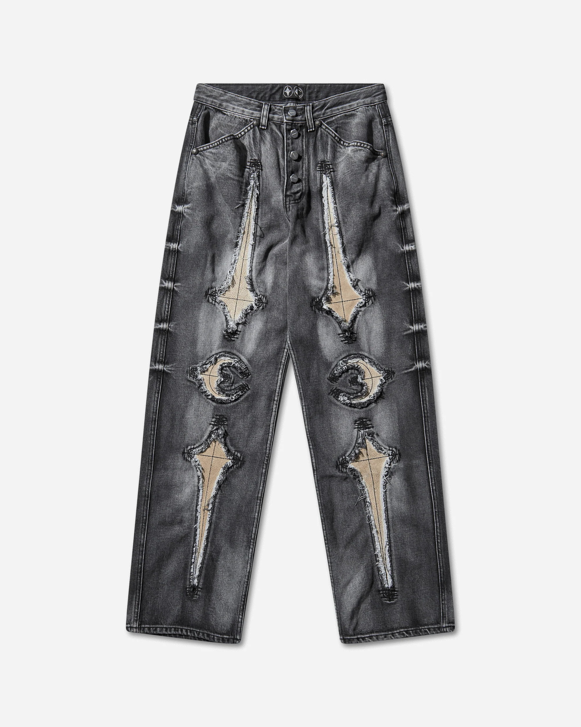Men's TC Bone Leather Denim Pants Black