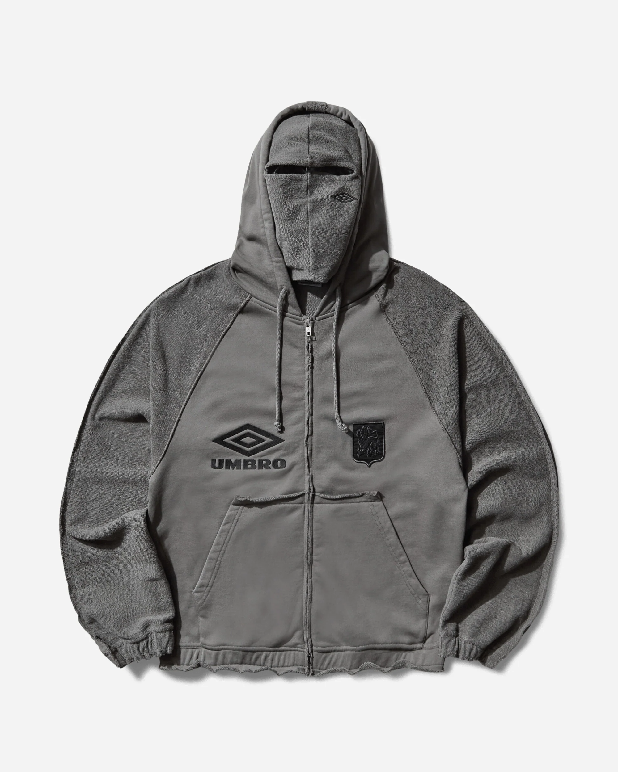 Royal Arms Zip Masked Hoodie Smock Grey