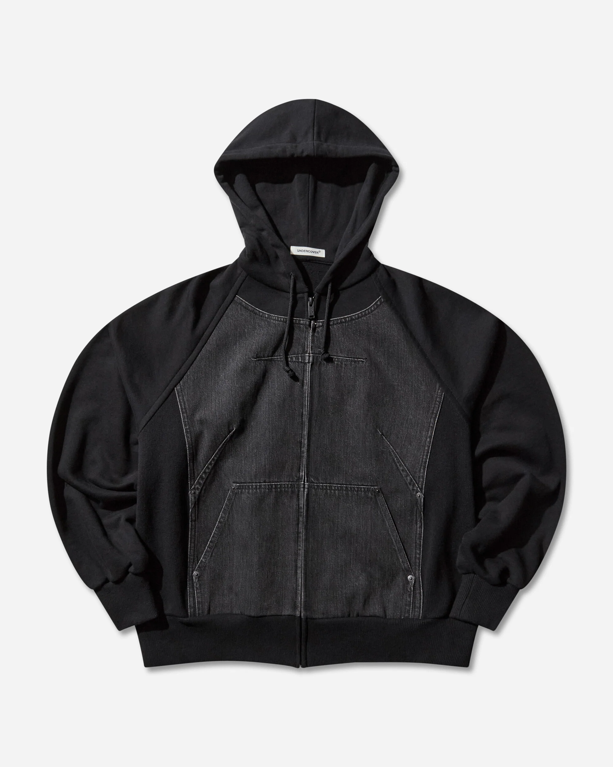 Women's Denim and Cotton Zip Hoodie Black